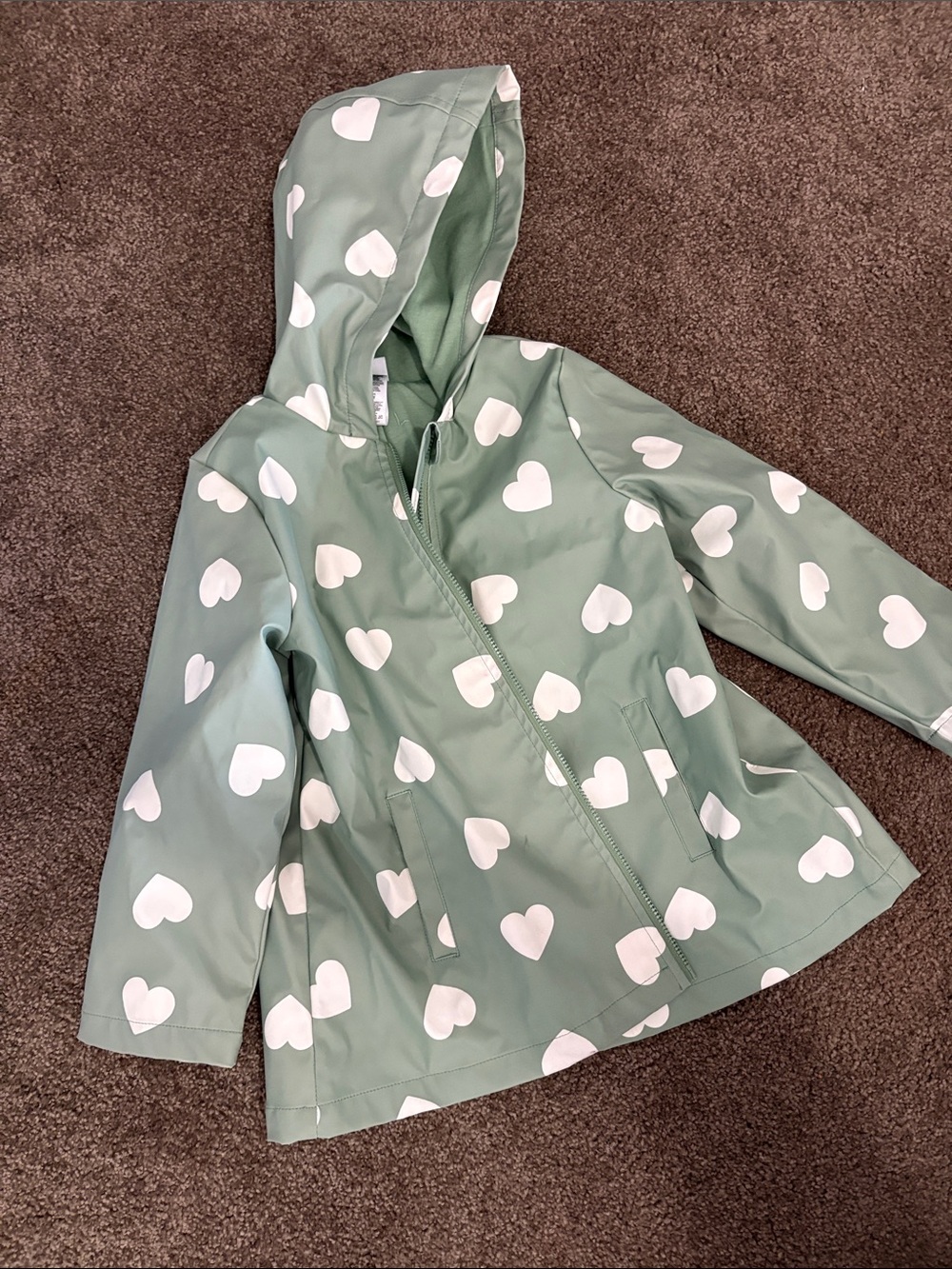 Little Me Green Heart Print Hooded Raincoat